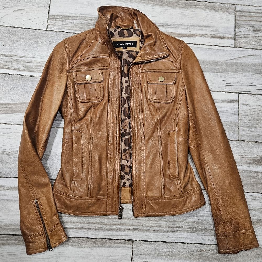 Black Rivet Brown Leather Jacket